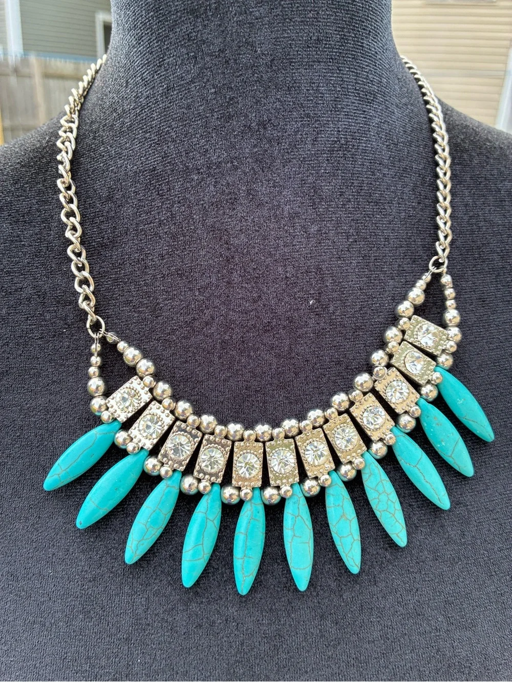 Turquoise Spike Pendant Necklace with Silver-Tone Accents